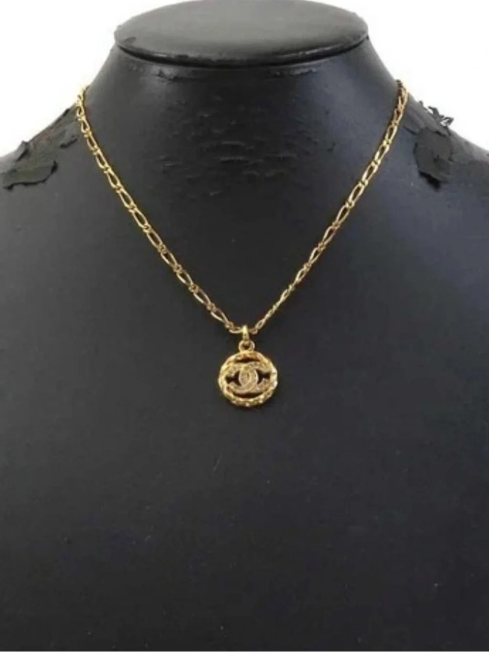 Auth CHANEL CC Logo Necklace Gold/Silver Metal/Rhinestone